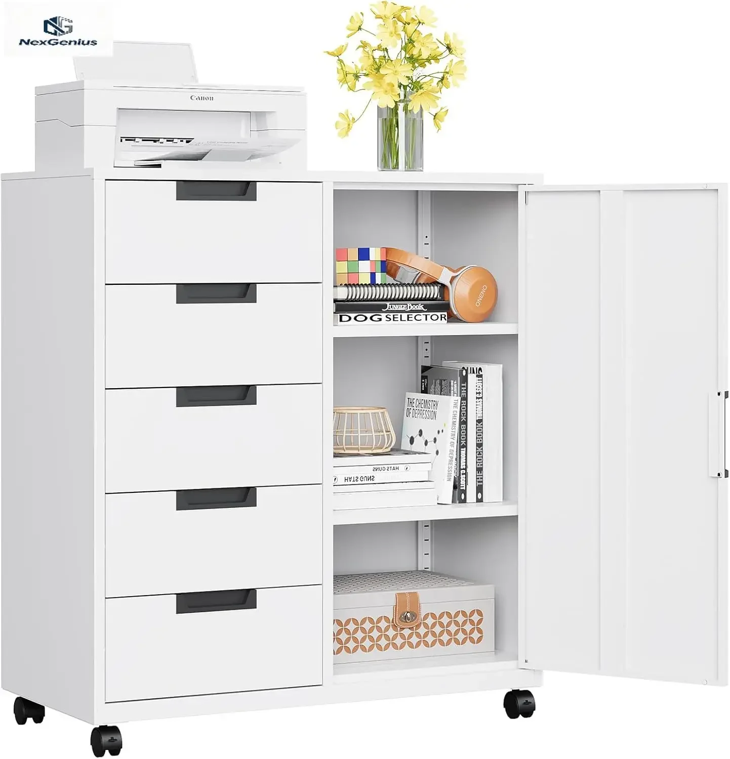File Cabinet Lateral - Armário de Armazenamento com 5 Gavetas,